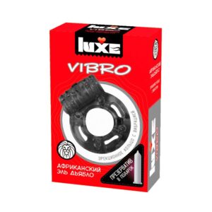 Чёрное эрекционное виброкольцо Luxe VIBRO Африканский Эль Дьябло + презерватив