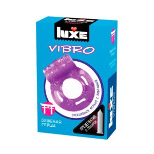 Фиолетовое эрекционное виброкольцо Luxe VIBRO Бешеная гейша + презерватив