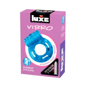 Голубое эрекционное виброкольцо Luxe VIBRO Кошмар русалки + презерватив