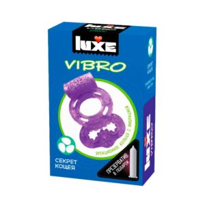 Фиолетовое эрекционное виброкольцо Luxe VIBRO Секрет Кощея + презерватив