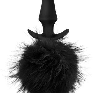 Силиконовая анальная пробка с чёрным заячьим хвостом Bunny Tail Pom Plug - 12,7 см.