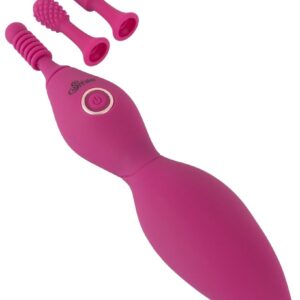 Ярко-розовый клиторальный вибратор с 3 насадками Spot Vibrator with 3 Tips - 17,9 см.